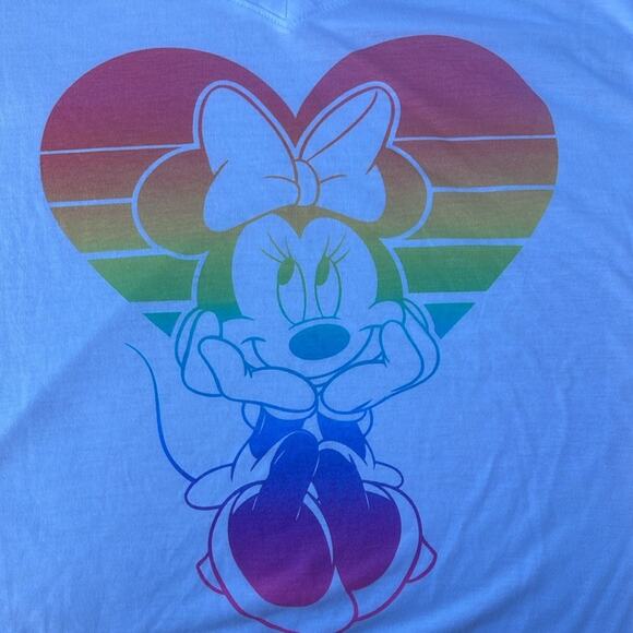 Disney Minnie Mouse rainbow heart white v-neck t-shirt size XXL - Picture 4 of 6